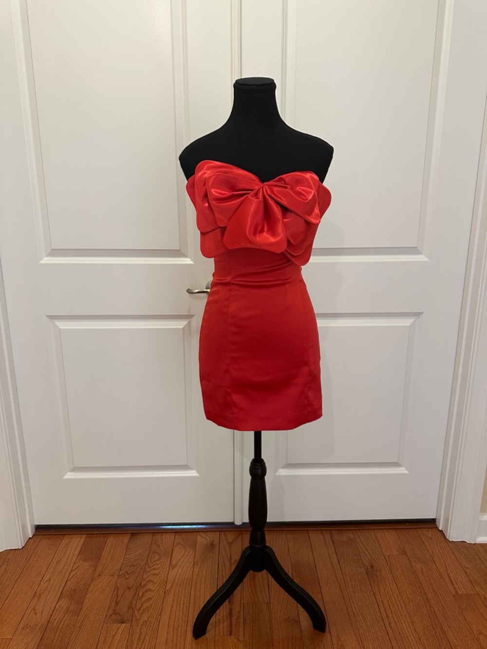 Hello Molly Strapless Red Mini Dress with Oversized Bow